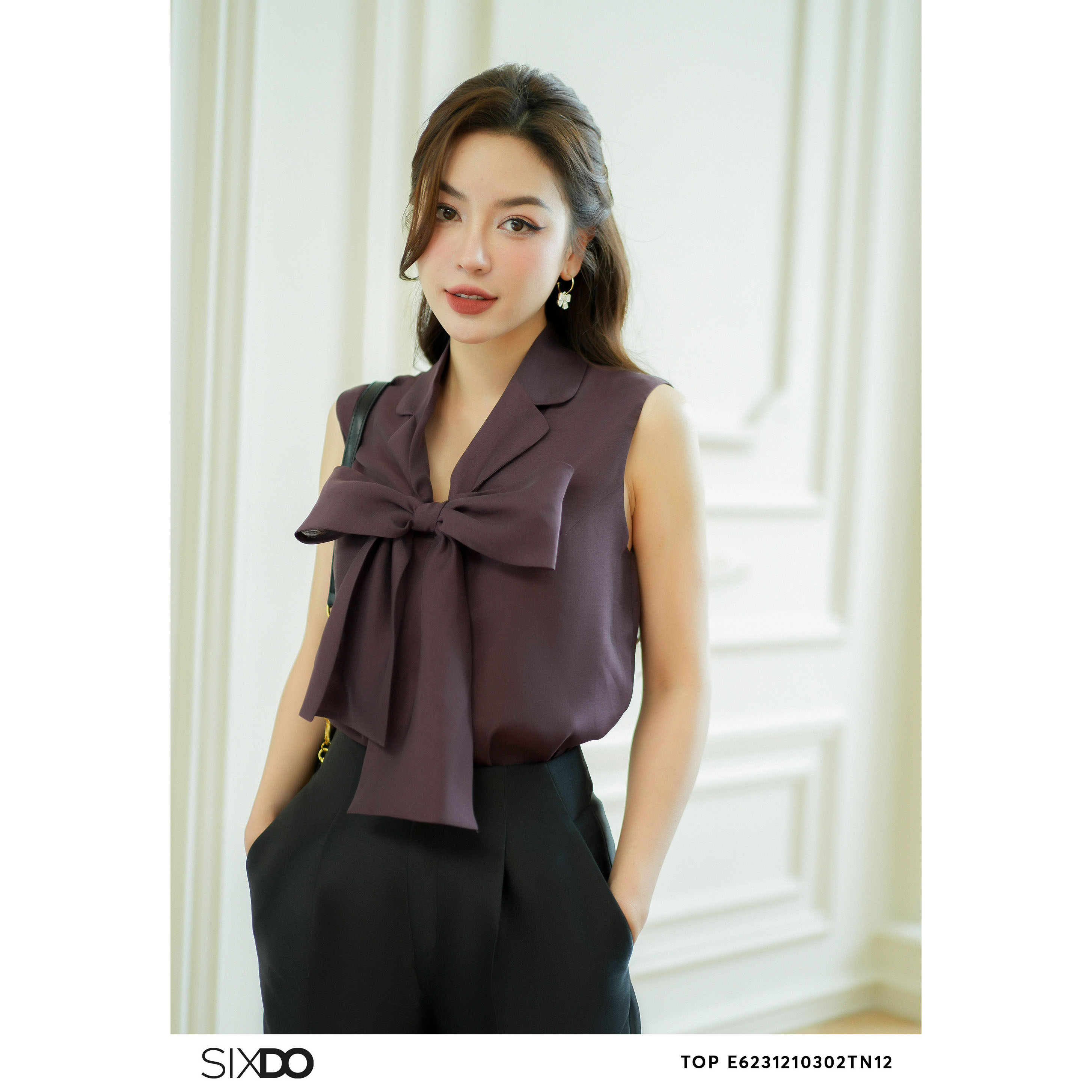 Áo nữ tơ organza nơ cổ SIXDO (Bow-tie Organza Top)