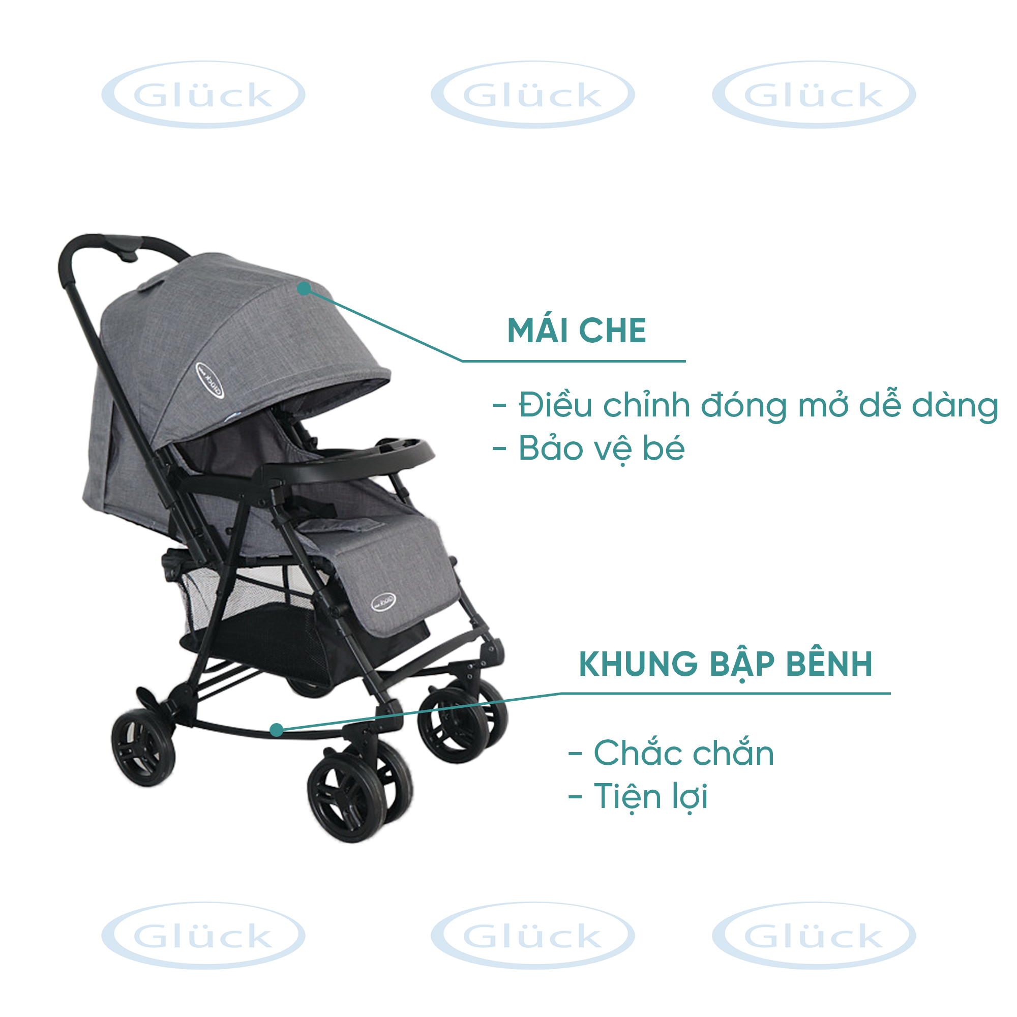 Xe Đẩy Hai Chiều Bập Bênh GLUCK BABY C9 - Chất lượng tiêu chuẩn Châu Âu an toàn cho trẻ sơ sinh đến 5 tuổi