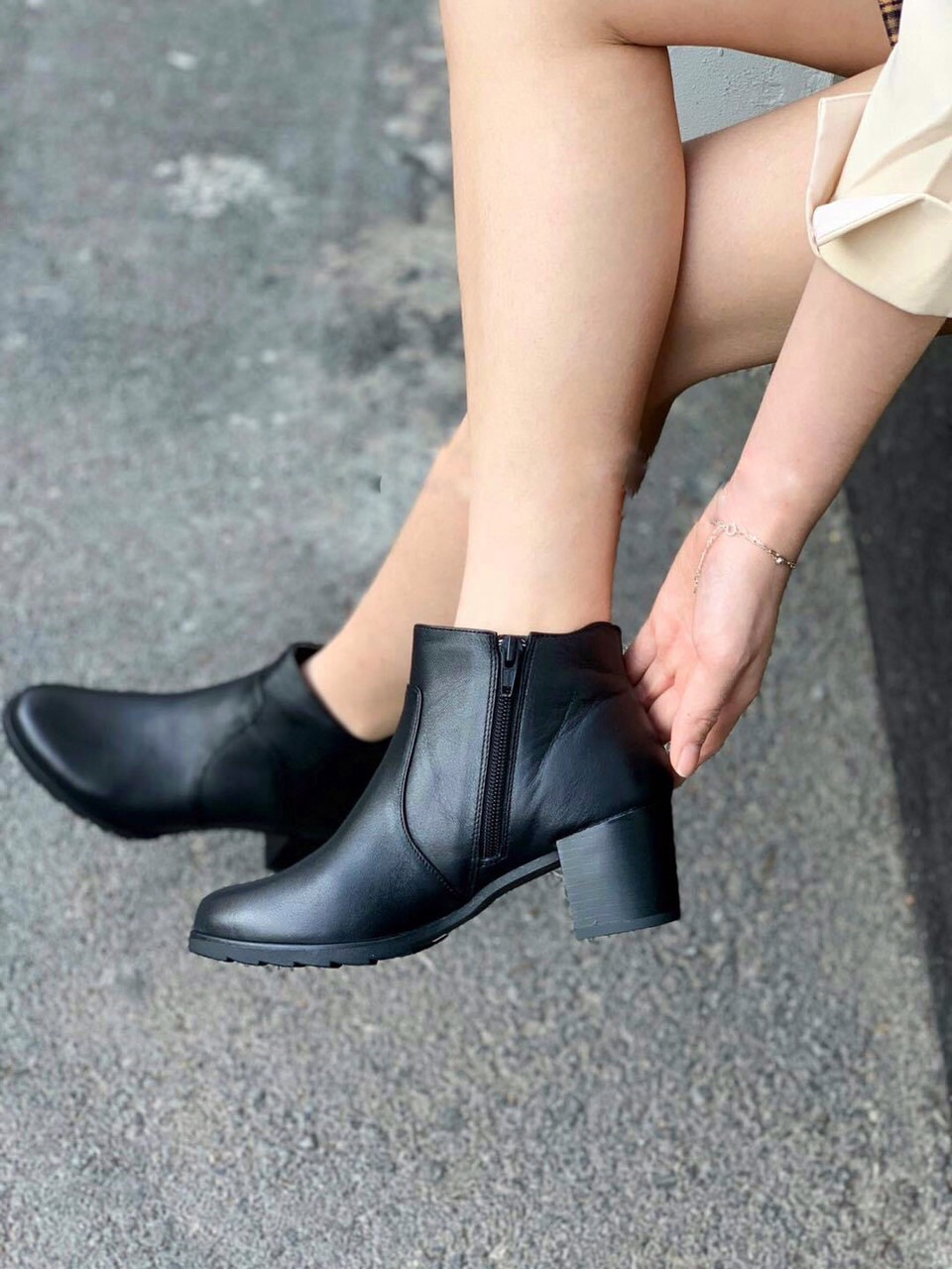 Giầy Bốt Nữ Da Thật Gót Trụ Cao 5cm Hàng VNXK