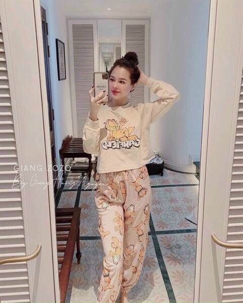 Set bộ in hoat hình garield áo dài tay quần dài bo ống