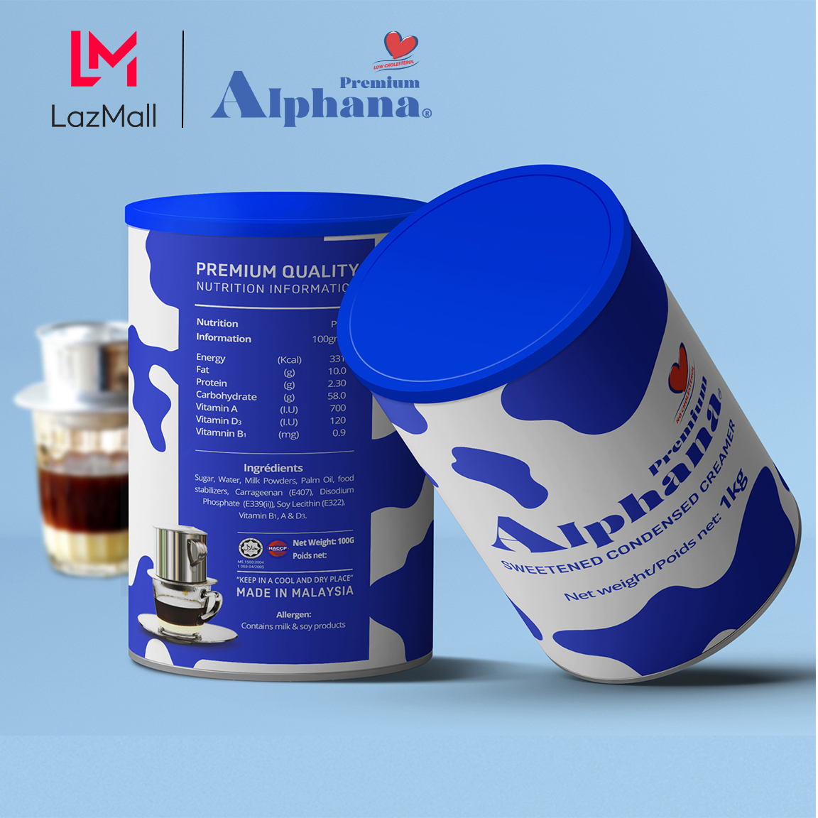 Sữa Đặc Có Đường Premium Alphana Lon 1kg Giàu Protein Vitamin A D3 B1 nhập
