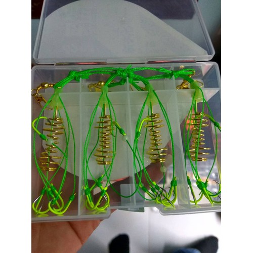 Hộp 4 lưỡi câu cá lưỡi lăng xê (lancer) xanh chất lượng đủ kích thước