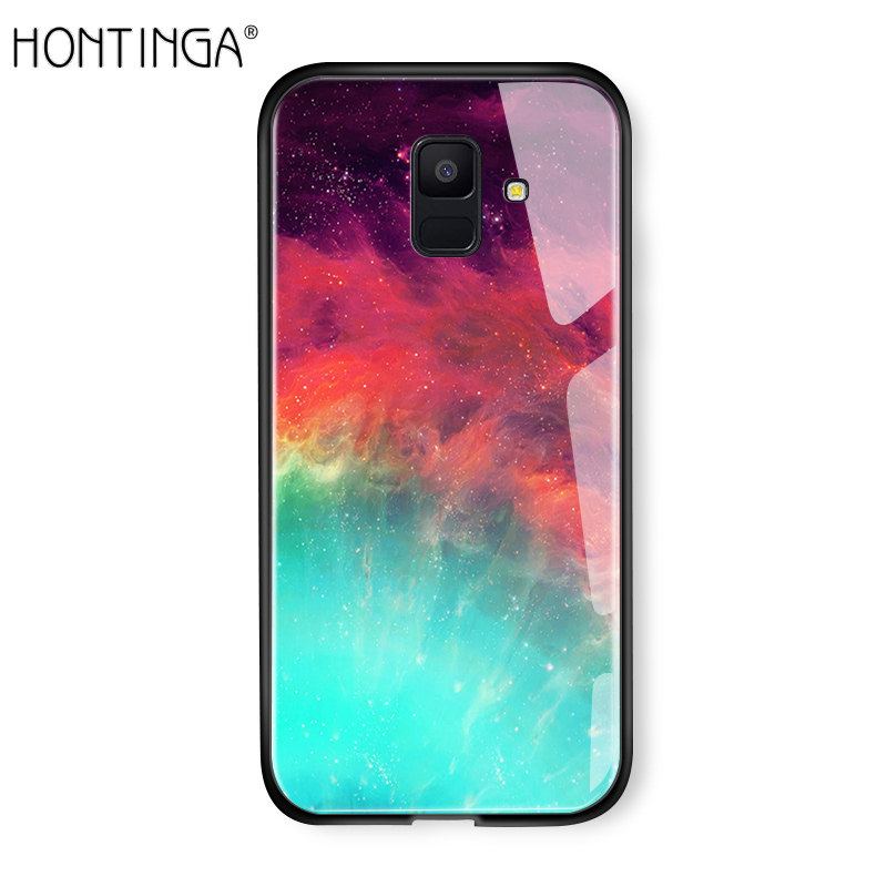 Hontinga For Samsung Galaxy A8 Plus 2018 A730 Aurora Galaxy Space Sky Starry Gradient Casing Case Shockproof Tempered Glass Back Cover