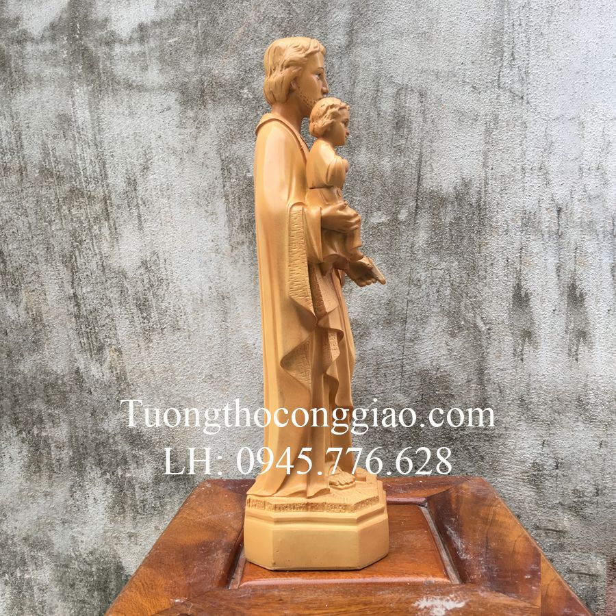 Tượng Thánh Giuse bế Chúa 40cm sơn giả gỗ