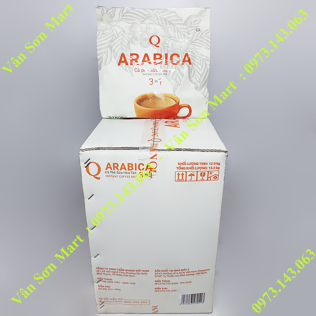Cà phê sữa Arabica Trần Quang bịch lớn 1.2Kg (60 gói dài x 20g)