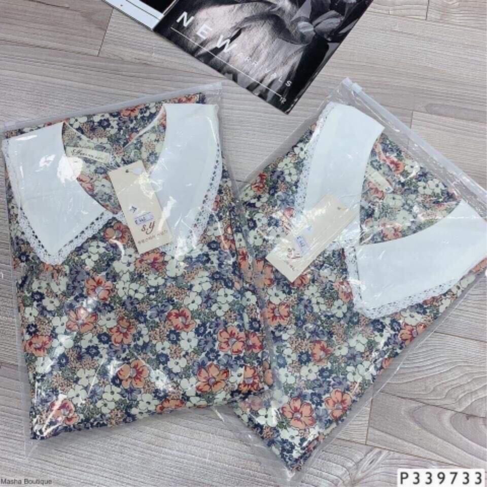 Đầm bầu hoa nhí dáng xòe cổ sen