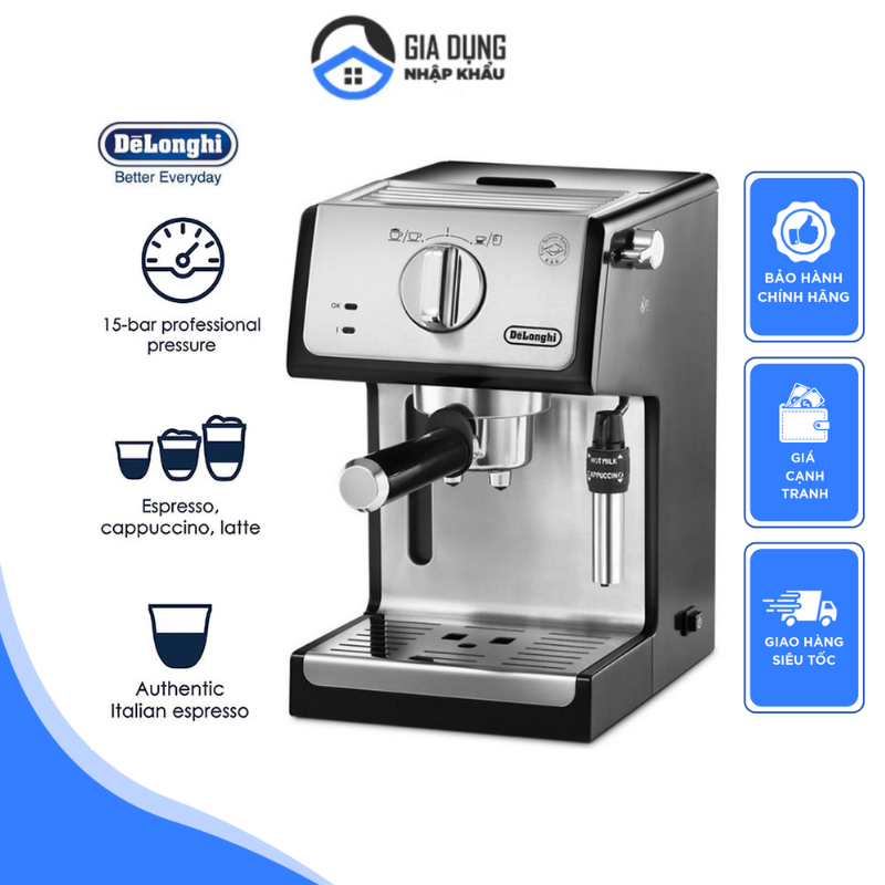 Máy pha cà phê delonghi ecp35.31, máy pha cafe, espresso, cappuccino, máy pha cà phê tự động, cho gia đình, nhập khẩu, bh 12 tháng