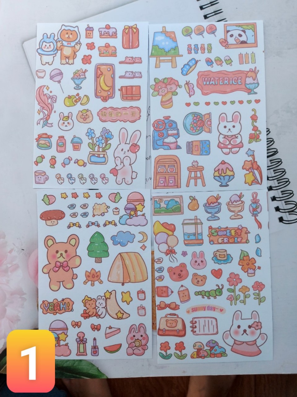 SET 4 Tấm sticker chibi dán hoạt hình khổ A6 , Chưa cắt