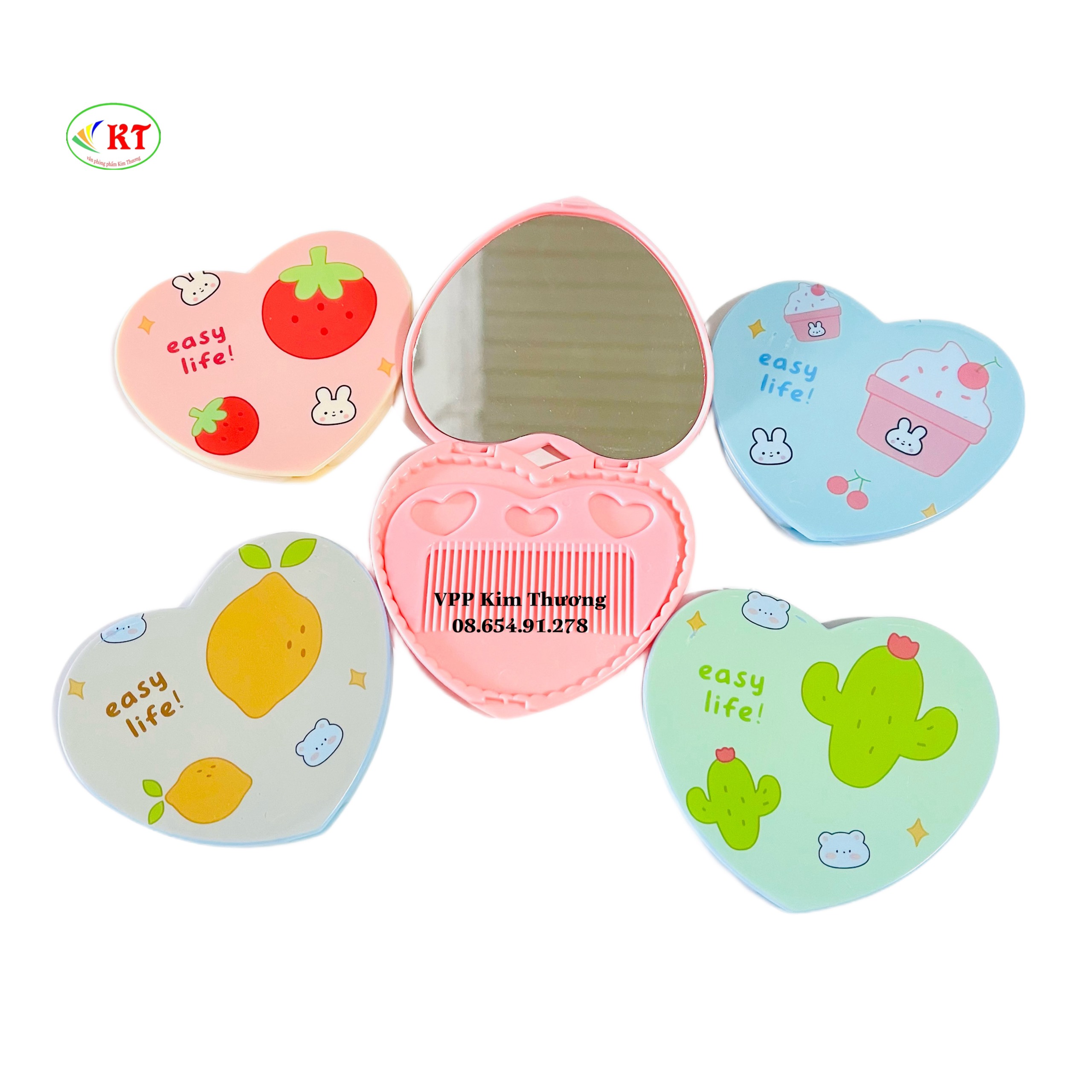 Gương  mini kèm lược đủ hình ( giao màu ngẫu nhiên)