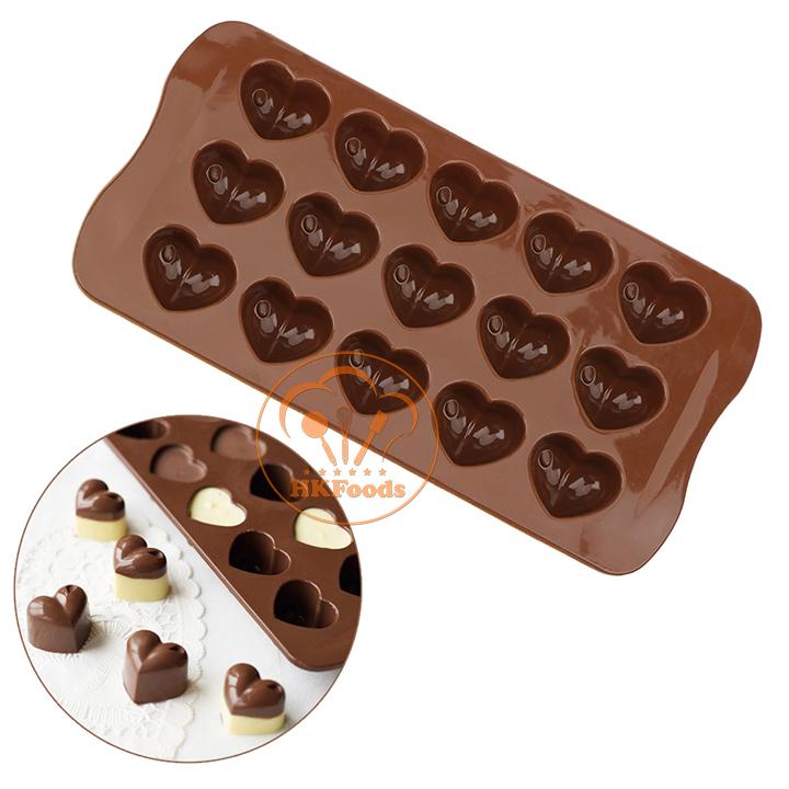 Khuôn silicon làm kẹo, thạch rau câu, socola 15 trái tim chocolate