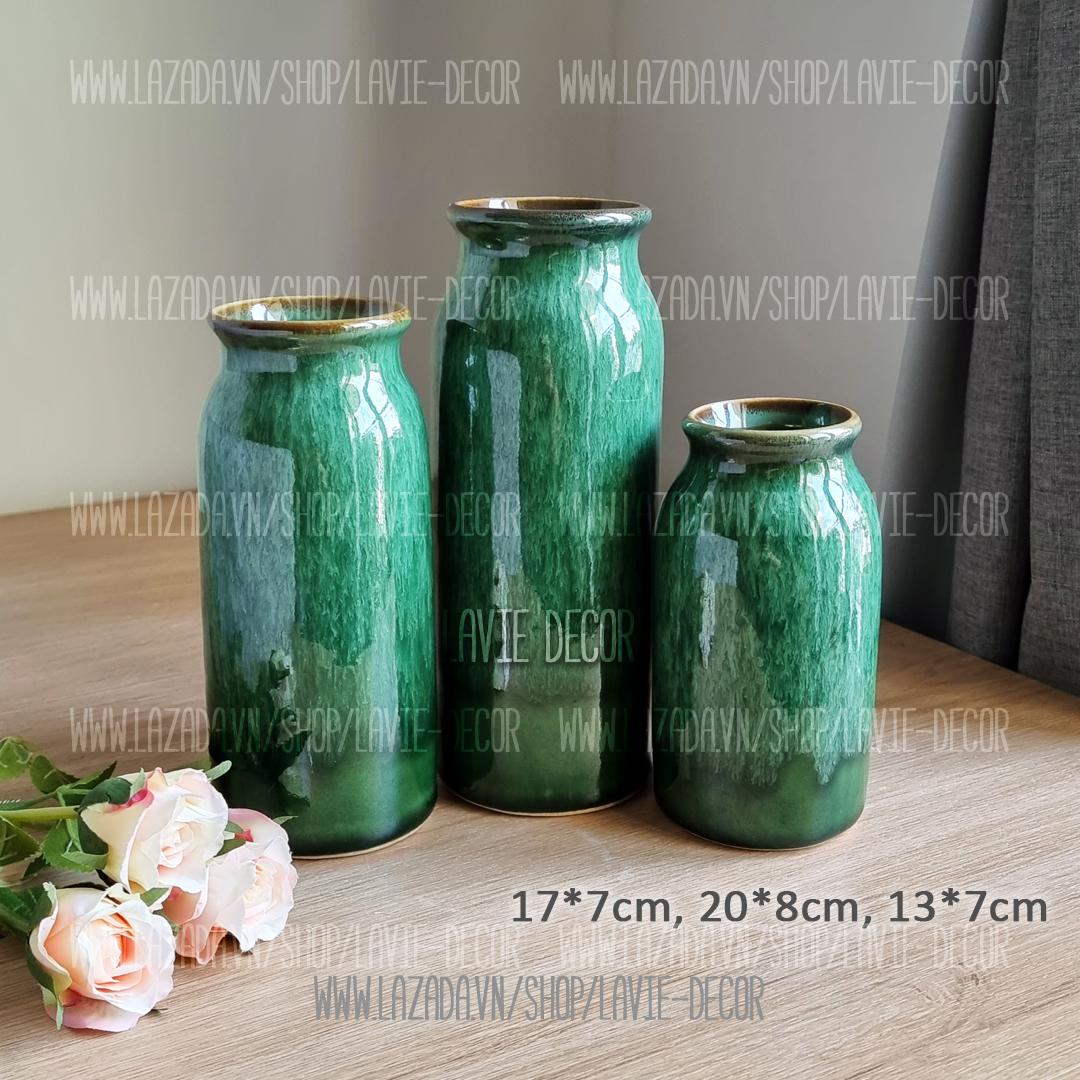 Bộ 3 lọ hoa trang trí gốm sứ Bát Tràng