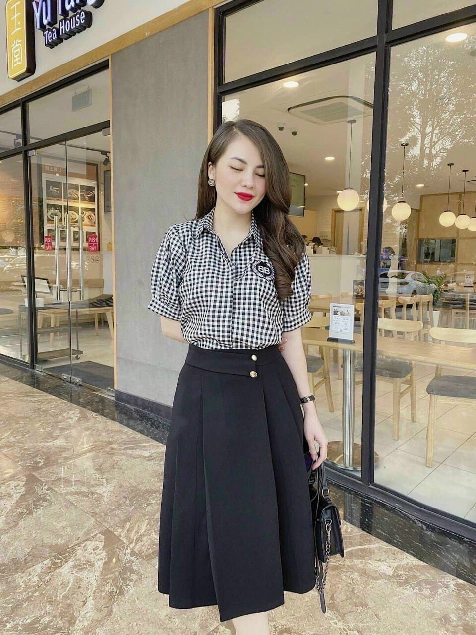 Chân váy dáng xòe tiểu thư dáng dài thời trang nữ