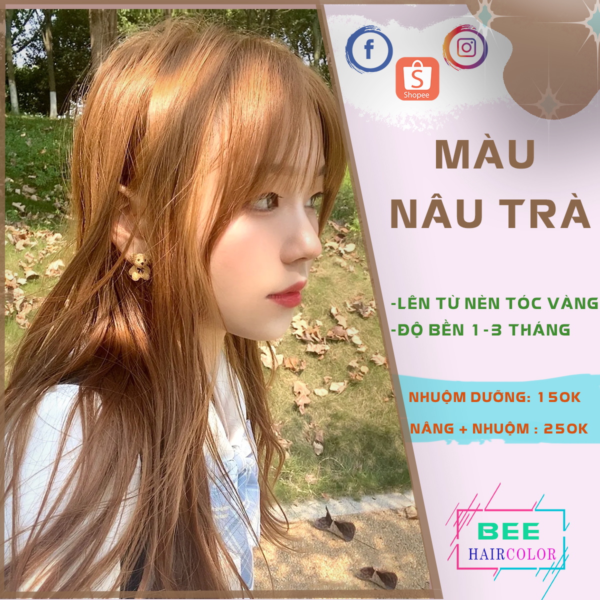 Thuốc Nhuộm Tóc Màu NÂU TRÀ [ tặng kèm trợ Nhuộm và bao tay]