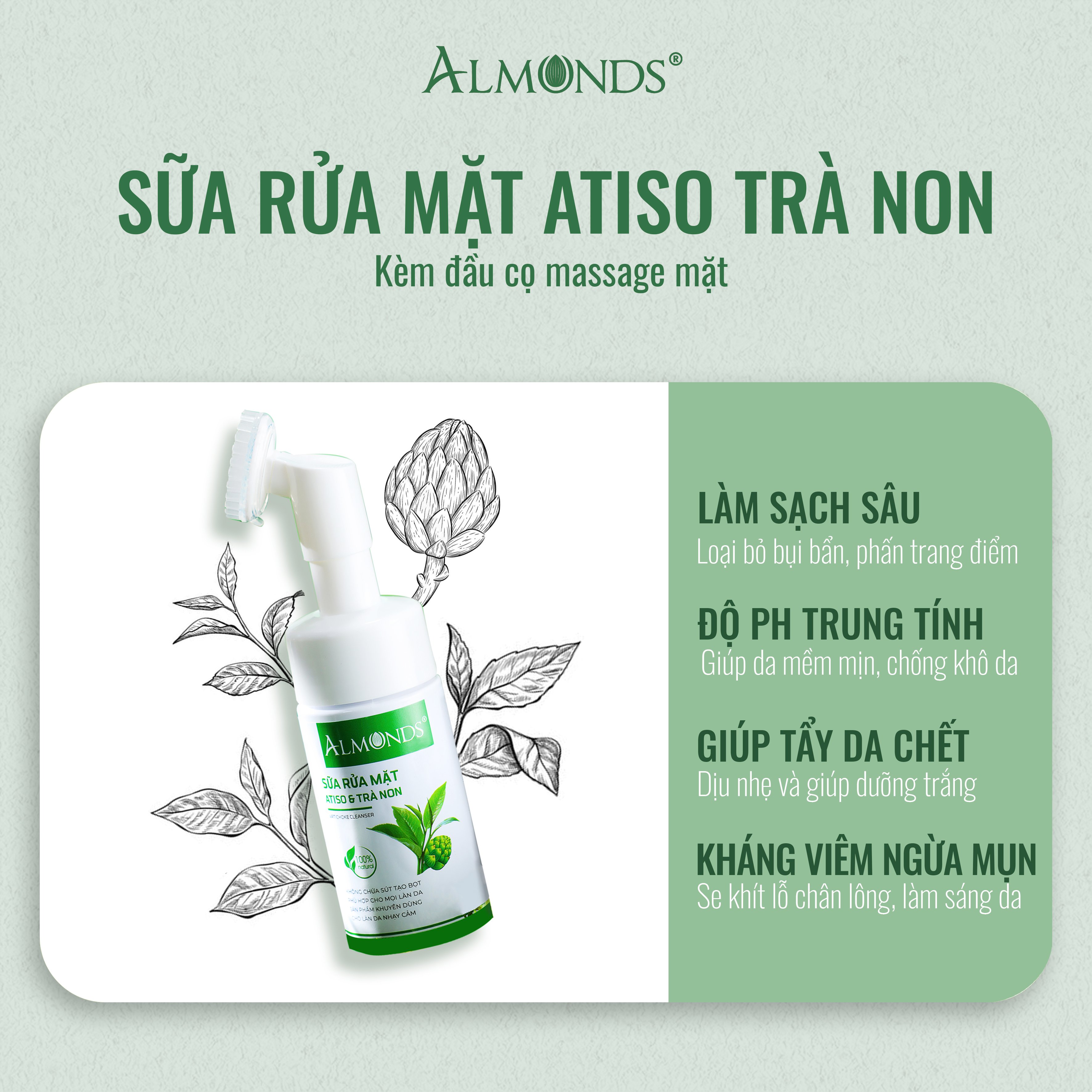 SỮA RỮA MẶT ATISO VÀ TRÀ NON ALMONDS 150ML