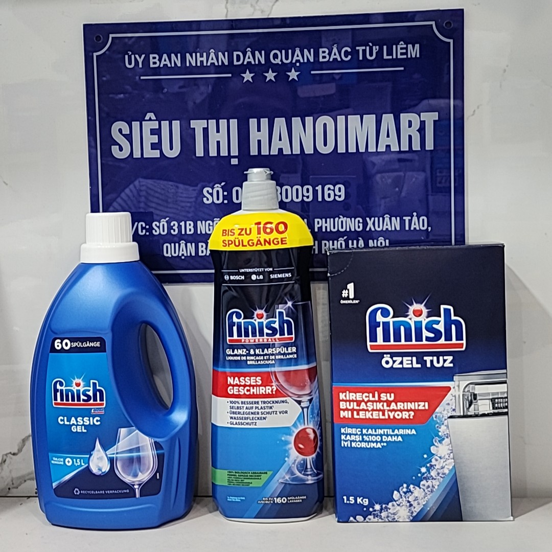Combo Nước rửa bát Finish Gel 1500ml hoặc muối rửa bát Finish 1.2kg hoặc bóng finish 800ml