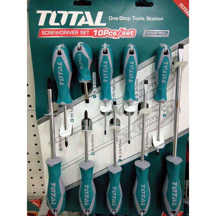 Bộ tuốc nơ vít dẹp và bake 10 chi tiết total tht250610