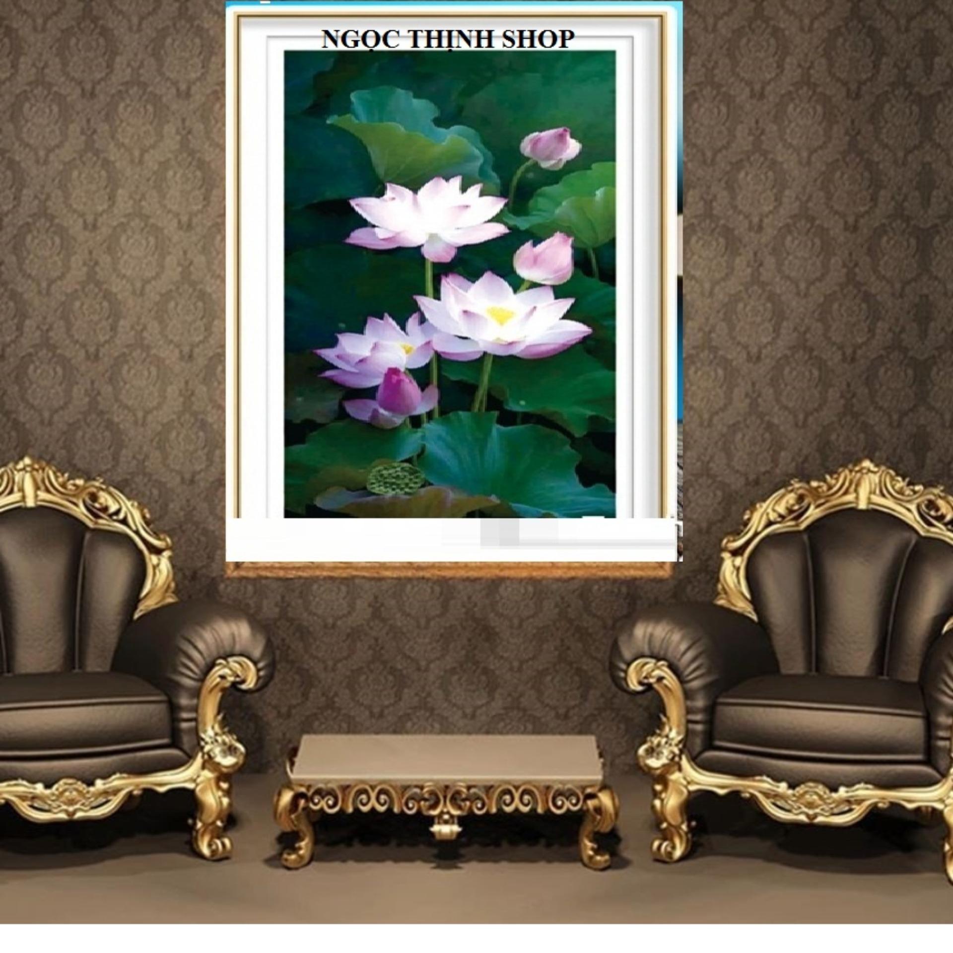 Tranh đính đá hoa sen lv246 kt 50x90 cm