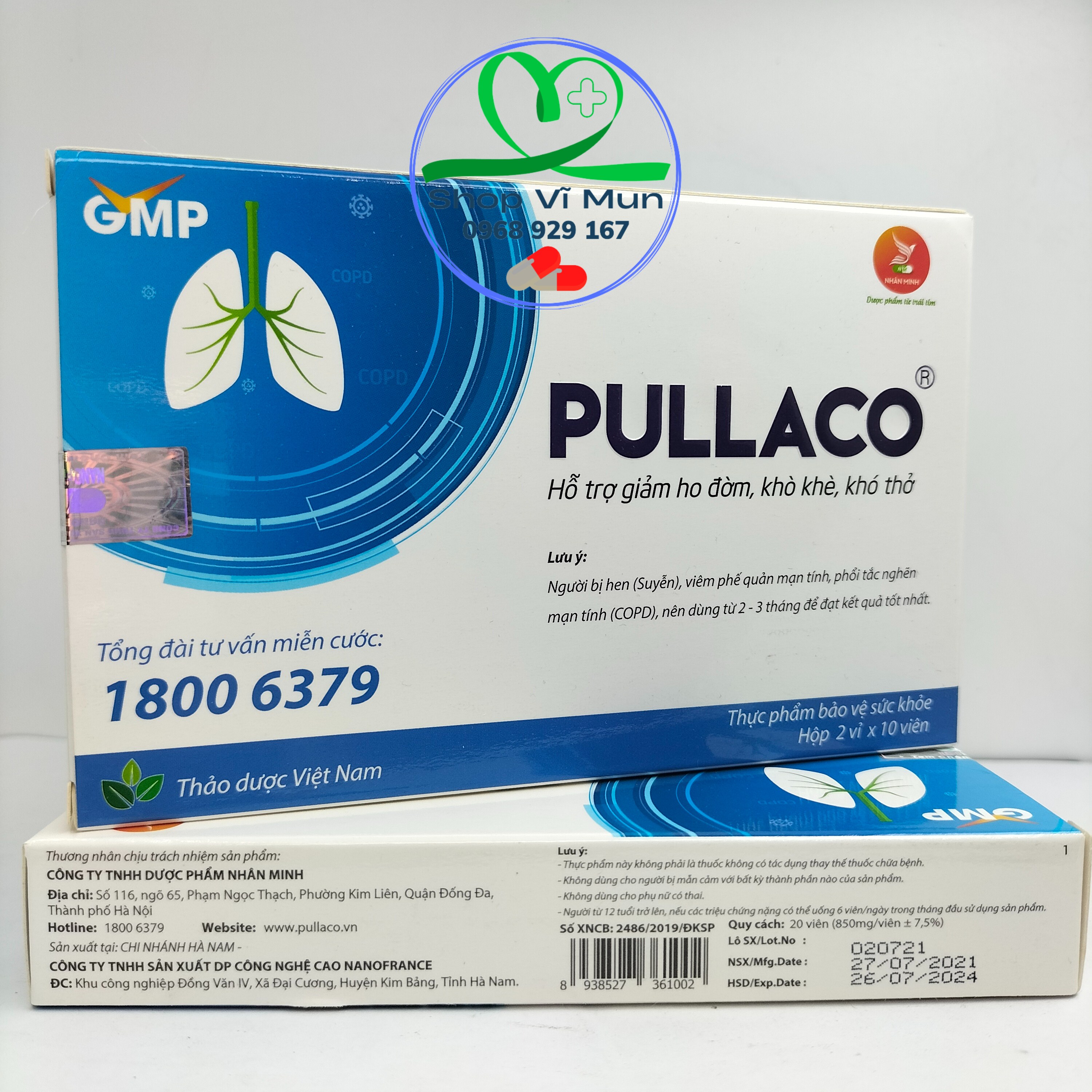 PULLACO giúp bổ phế, long đờm, giảm ho hộp 20 viên