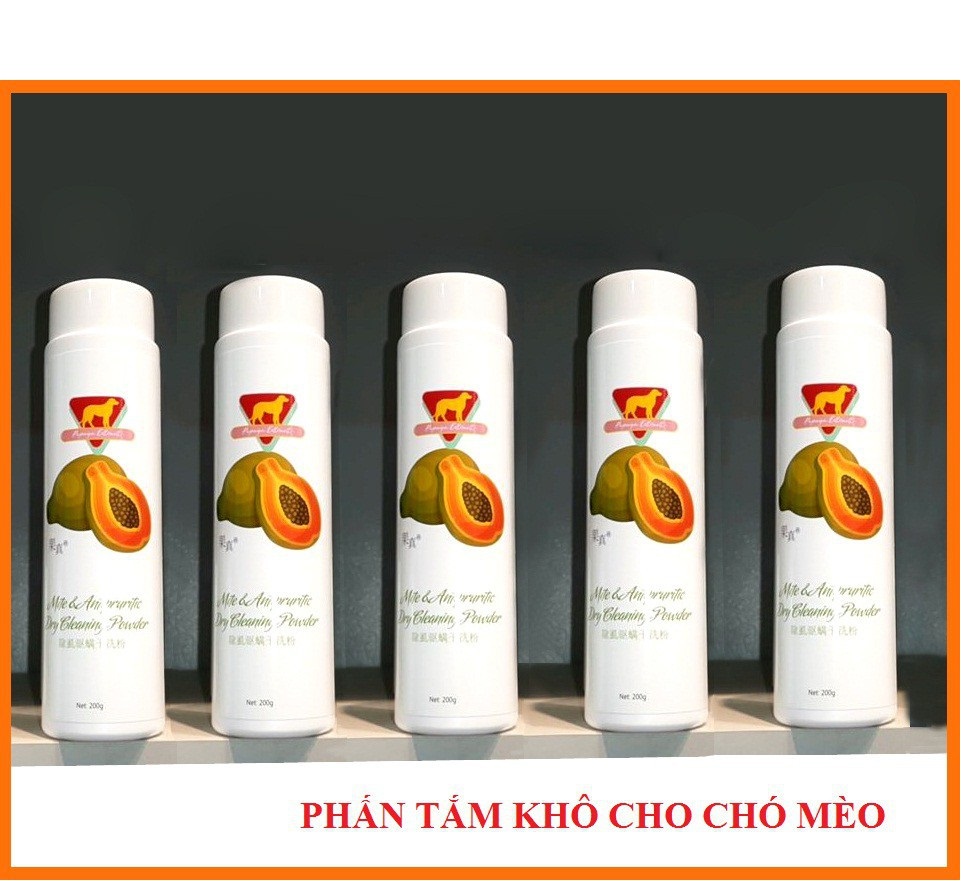 Phấn bột tắm khô Magic hương đu đủ cho chó mèo 200g