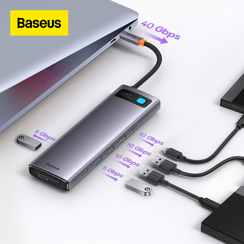 NEW丨 Baseus USB C HUB to HDMI tương thích với VGA Bộ chuyển đổi USB 3.0 9/11 trong 1 Đế cắm USB Type C HUB cho MacBook Pro Air PD RJ45 SD Card Reader