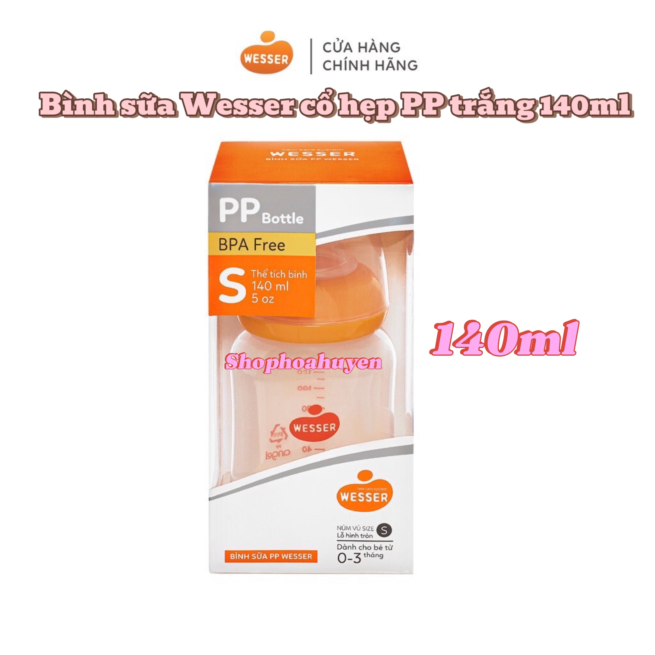 Bình sữa wesser cổ hẹp ppsu và pp 60ml , 140ml ,250ml kèm van chống sặc cho bé hàng chính hãng