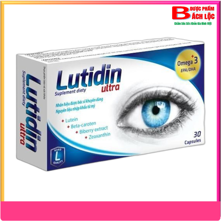 Viên uống bổ mắt chống cận mù lòa Lutidin Ultra hỗ trợ tăng cường thị lực, giảm khô mắt, mờ mắt,giảm nguy cơ mù lòa do thoái hóa điểm vàng- hộp 30 viên- Dược phẩm Bách Lộc