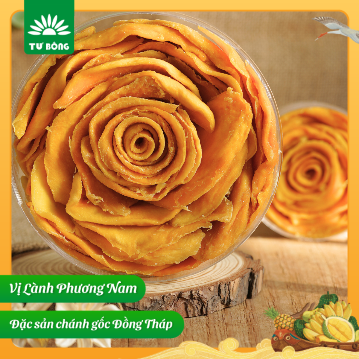 Xoài Sấy Dẻo Xếp Hình Hoa Hồng - Quà Tặng Ngọt Lành, Thơm Ngon Tự Nhiên - Đặc Sản Chánh Gốc Đồng Tháp - Tư Bông