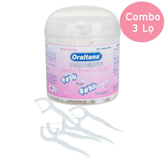 Combo 3 Lọ Tăm Chỉ Nha Khoa Oraltana (100 chiếc/1 lọ) Sợi nilon, nhựa y tế, thơm giúp răng miệng sạch sẽ, răng chắc khỏe và miệng không hôi