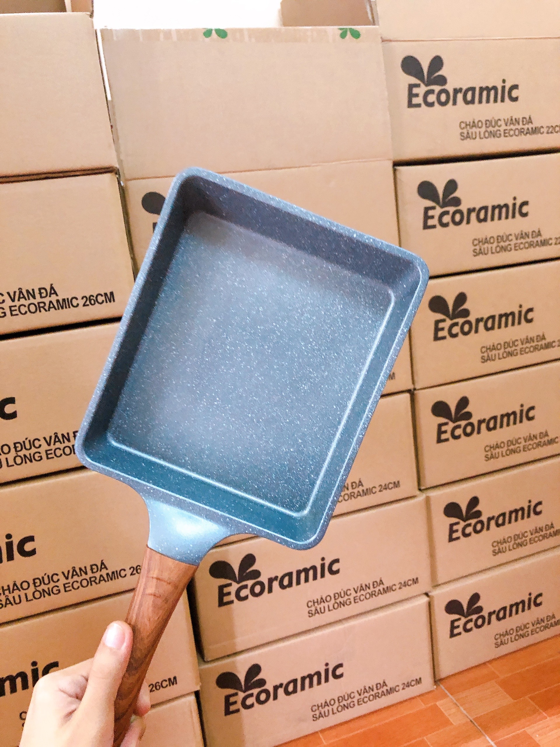 Chảo Đúc Vuông Trưng vân Đá Ecoramic Size 15*18 Cm Dùng Được Bếp Từ