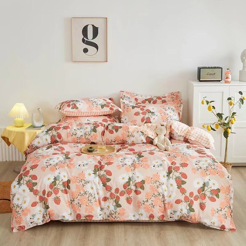 [Miễn phí vận chuyển] Bộ chăn ga gối dâu tây + RUỘT CHĂN DÀY.
