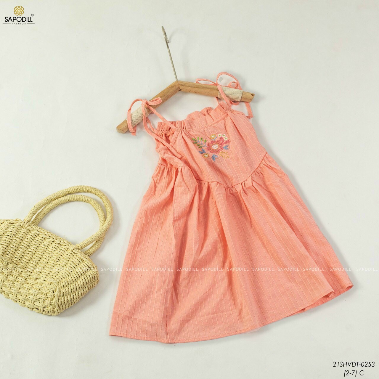 [SIZE NHÍ] ĐẦM 2 DÂY THÊU HOA TINH TẾ