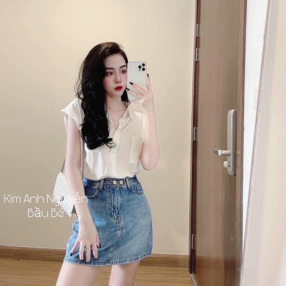 áo sơ mi đũi trắng 2 túi tay cộc