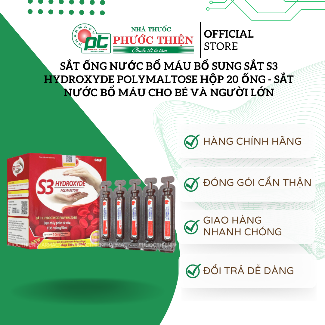 Sắt ống nước bổ máu bổ sung sắt S3 Hydroxyde Polymaltose hộp 20 ống - Sắt nước bổ máu cho bé và người lớn