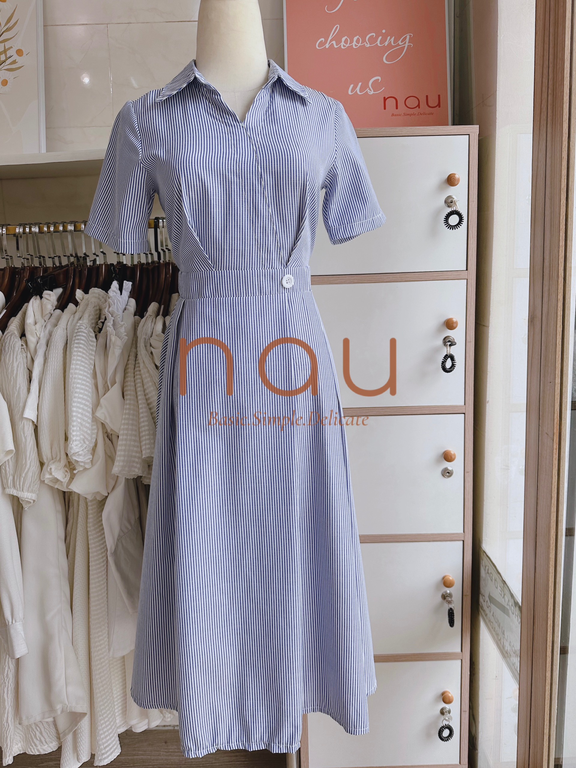Blue striped midi shirt