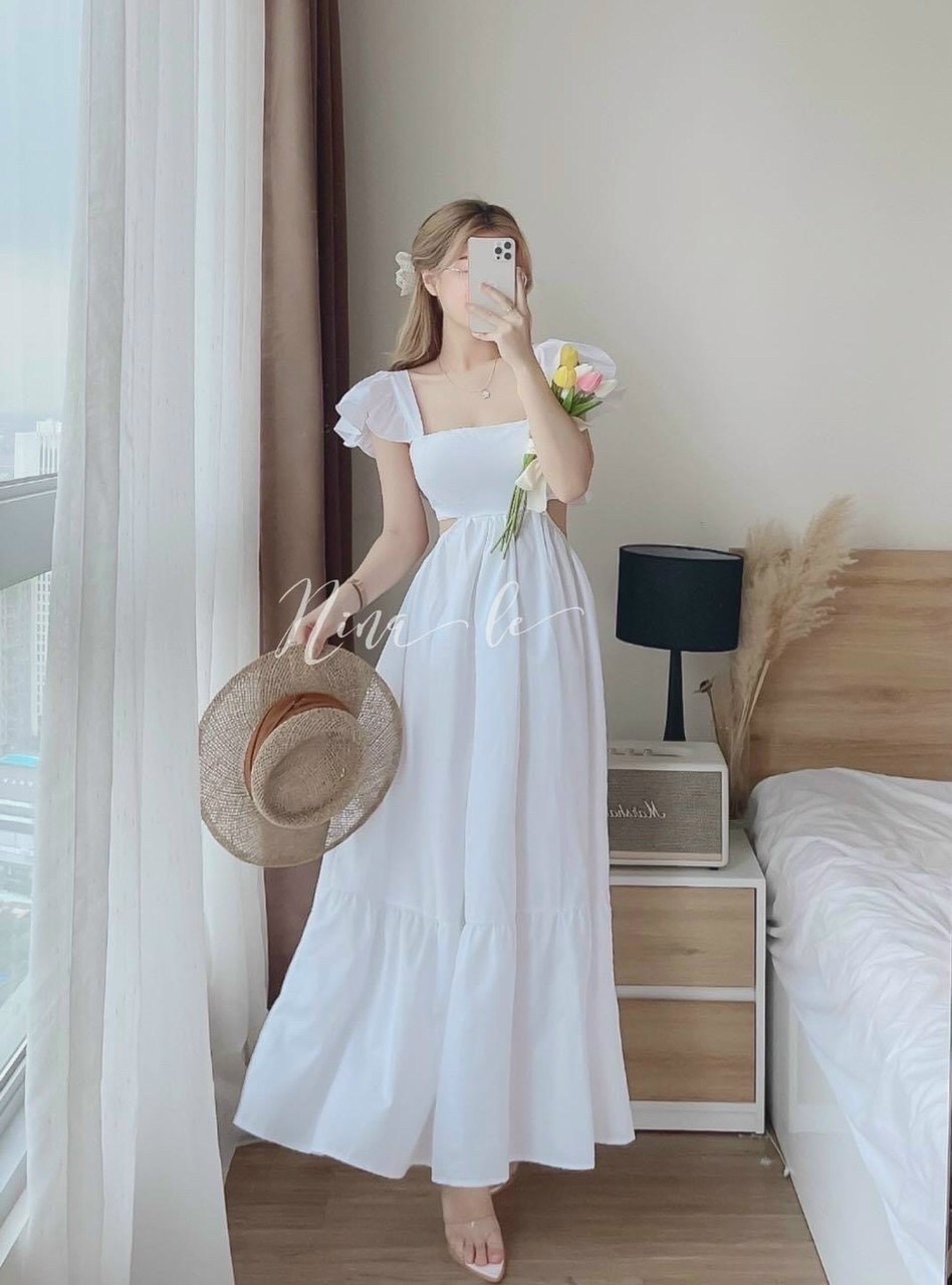 Váy đầm nữ khoét eo bèo vai (có mút) cực xinh