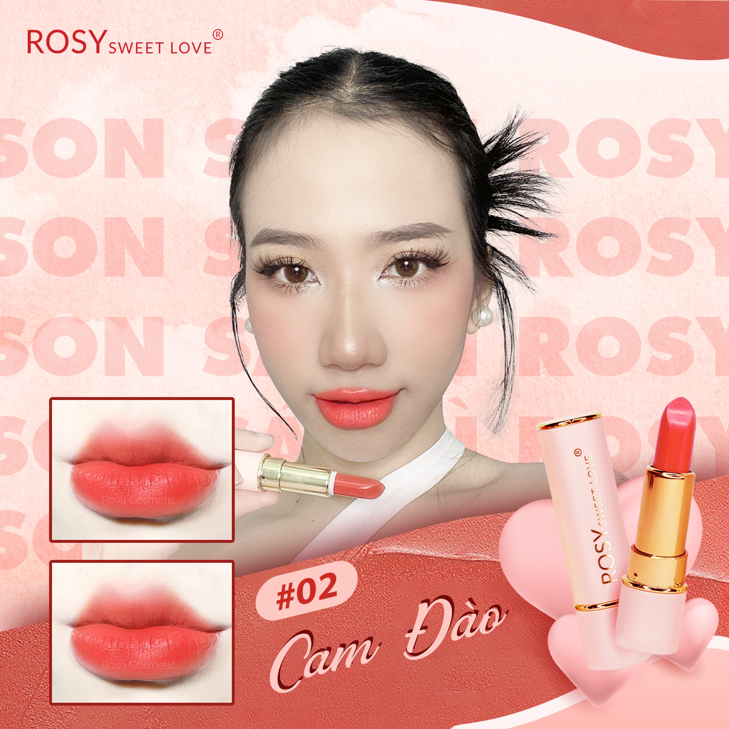 Son thỏi lì mịn môi ROSY SWEET LOVE 3.5g [Màu Cam Đào]