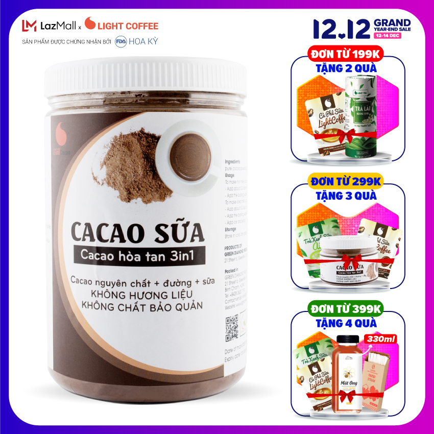 Bột CACAO SỮA hòa tan 3 in 1 Light Cacao đậm đà thơm ngon