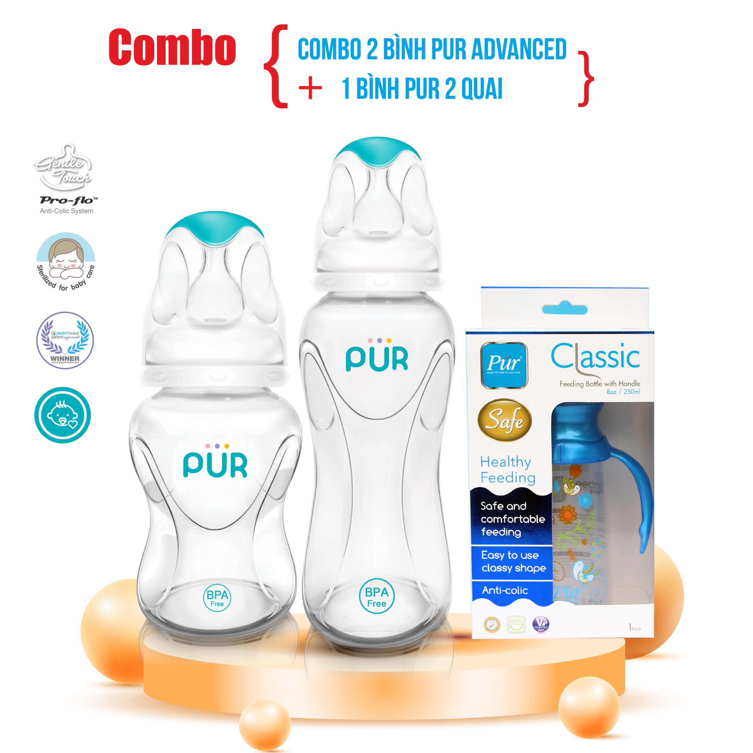 Combo 2 bình Pur Advanced + bình Pur 2 quai