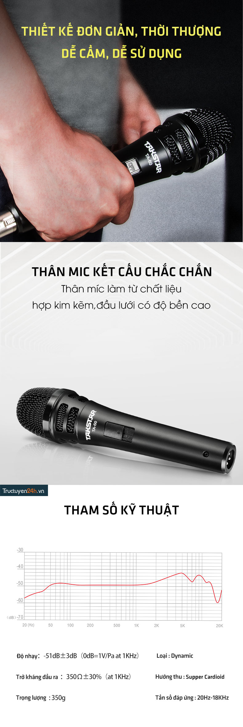 Micro karaoke Dynamic Takstar TA-60. Hàng chính hãng.