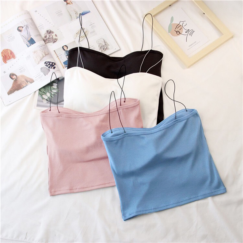 Áo bra Croptop chất liệu Cotton 2 dây mảnh sợi bún có sẵn đệm ngực freesize FLA52