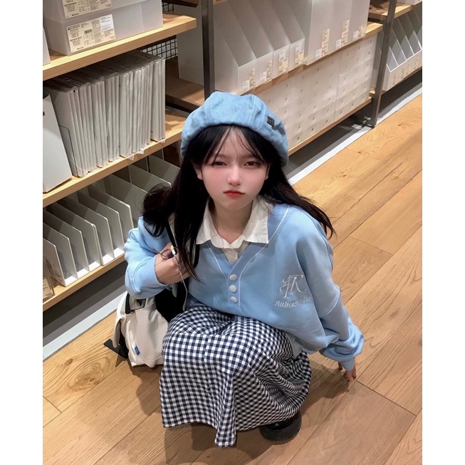 AITHER STUDIO Áo Button Sweater phong cách học sinh ver2