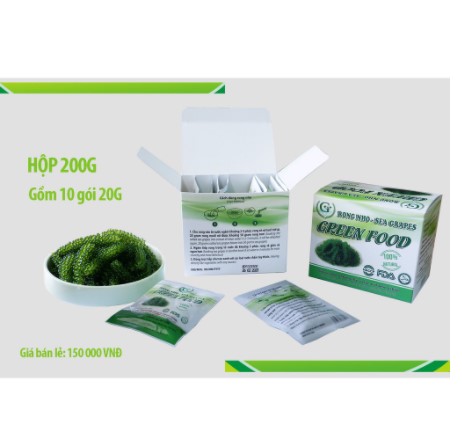 Rong nho biển hộp 200gram - Hộp 100gr -Rong nho tách nước Green Food cao cấp