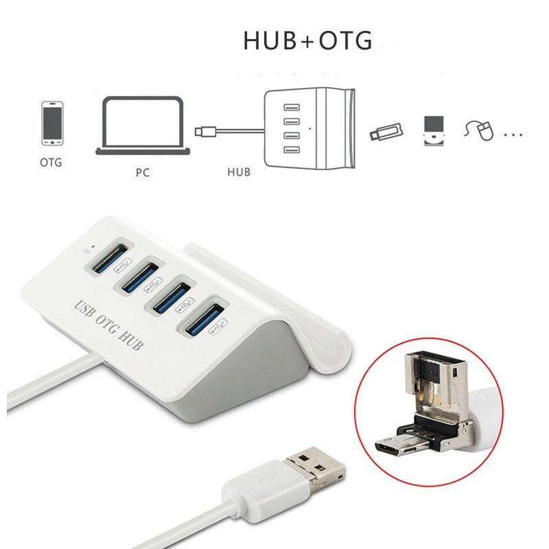 Hub OTG 4 cổng USB kiêm giá đỡ cho Điện thoại + Máy tính