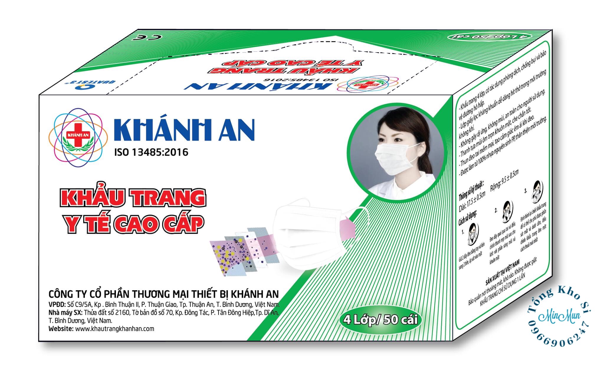 Hộp 50 cái khẩu trang y tế Khánh An 4 lớp kháng khuẩn cao cấp