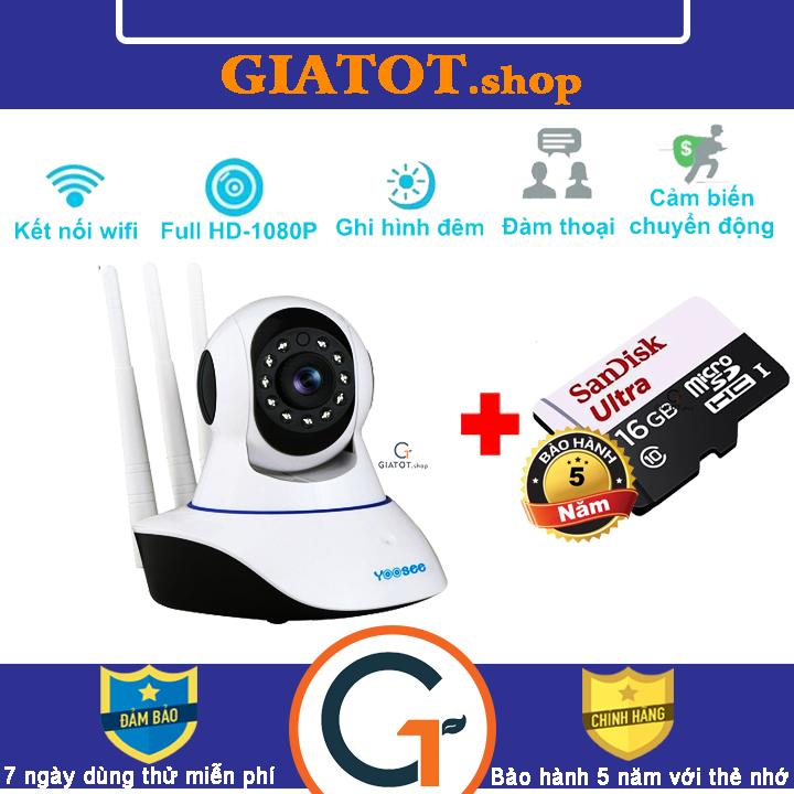 [Tặng kèm thẻ nhớ sandisk 16gb chuẩn bảo hành 5 năm] Camera yoosee 3 râu - Camera wifi yoosee - Camera ip wifi yoosee 3 râu 11 led full HD 1080p quay 360 độ hồng ngoại báo động chống trộm ban đêm