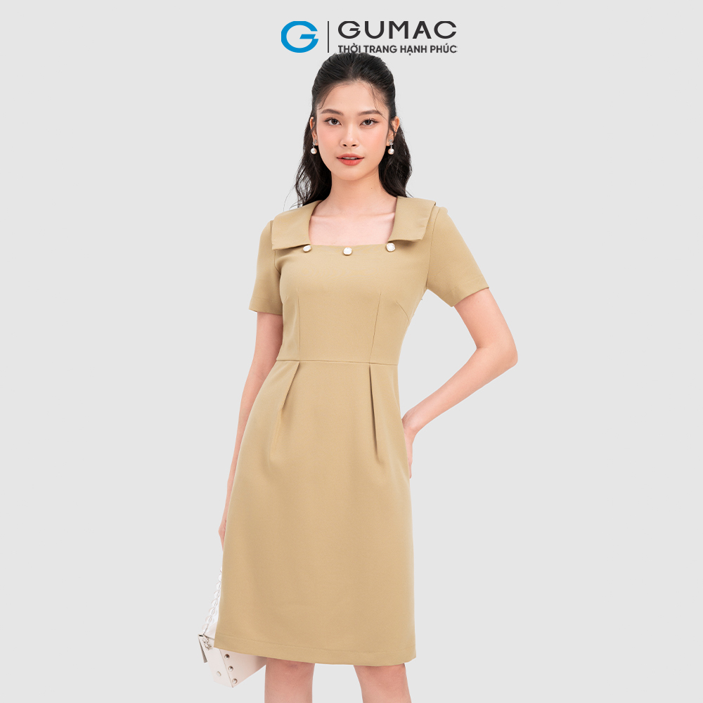 Đầm phối nút cổ  thời trang GUMAC DC11089