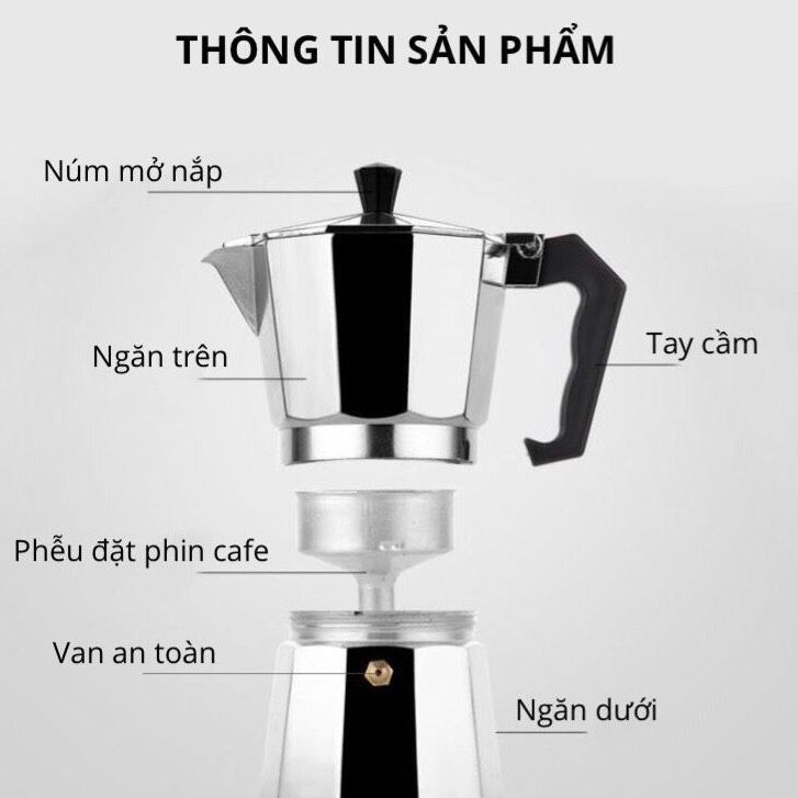 Bình pha cà phê mini inox Moka 50ml - Phong Cách Kiểu Ý - Ấm Pha Cafe