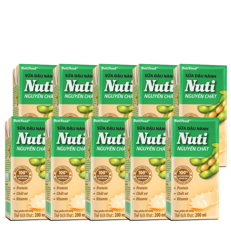 Combo 10 Hộp Sữa đậu nành Nuti Nguyên Chất Hộp 200ml CB2.NSDN03AZ - Thương Hiệu NUTIFOOD - AZAGO