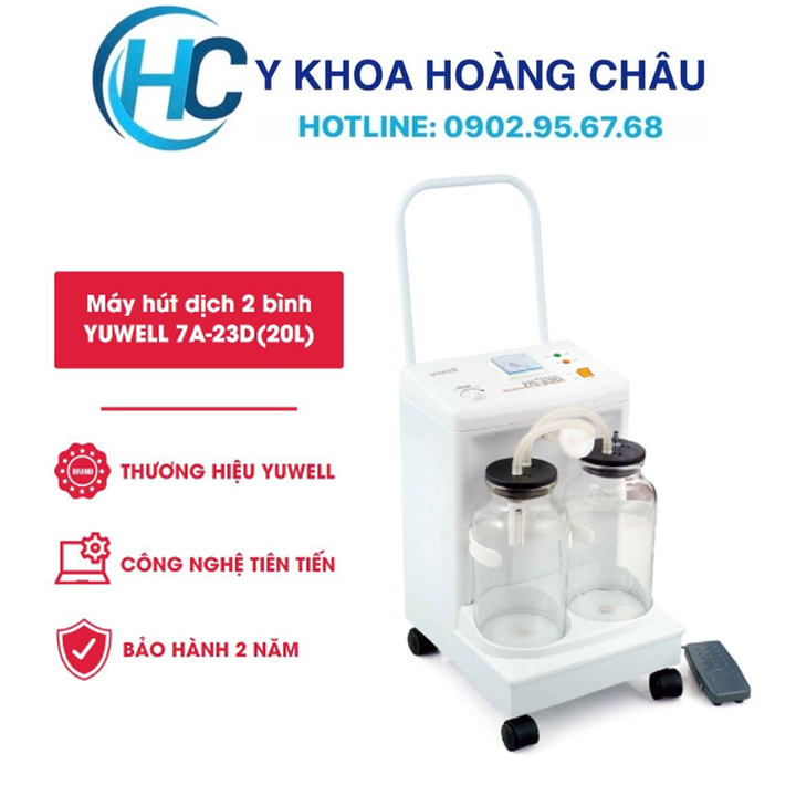 [CHÍNH HÃNG] Máy hút dịch, hút đàm 2 bình Yuwell 7A-23D
