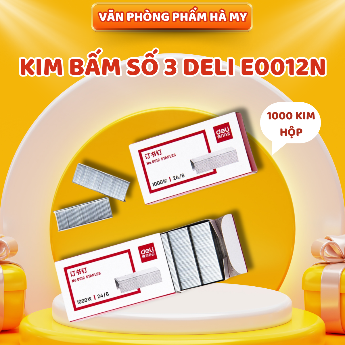 Kim Bấm Số 3 - 24/6 Deli E0012N Thép chắc chắn, không gỉ sét